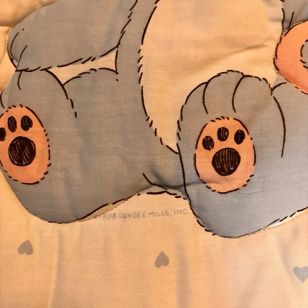 Vintage Teddy Bear Baby Crib Comforter Quilt 49x38 Pastel Ruffle Reversible
